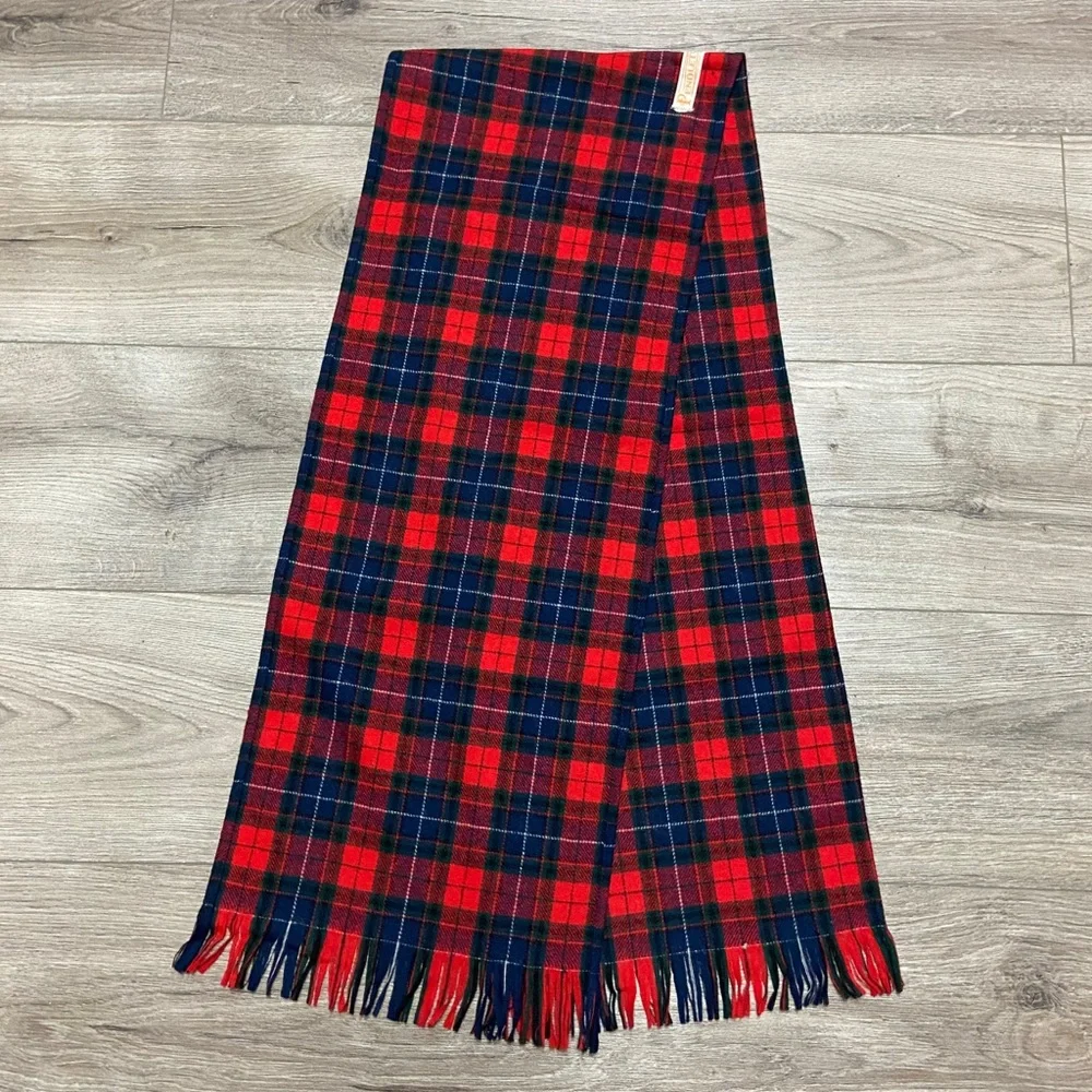Vintage Pendleton Tartan Plaid Wool Scarf 1970s Made in USA Red and Blue